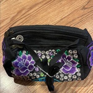 Embroidered Black Floral Women's Bag